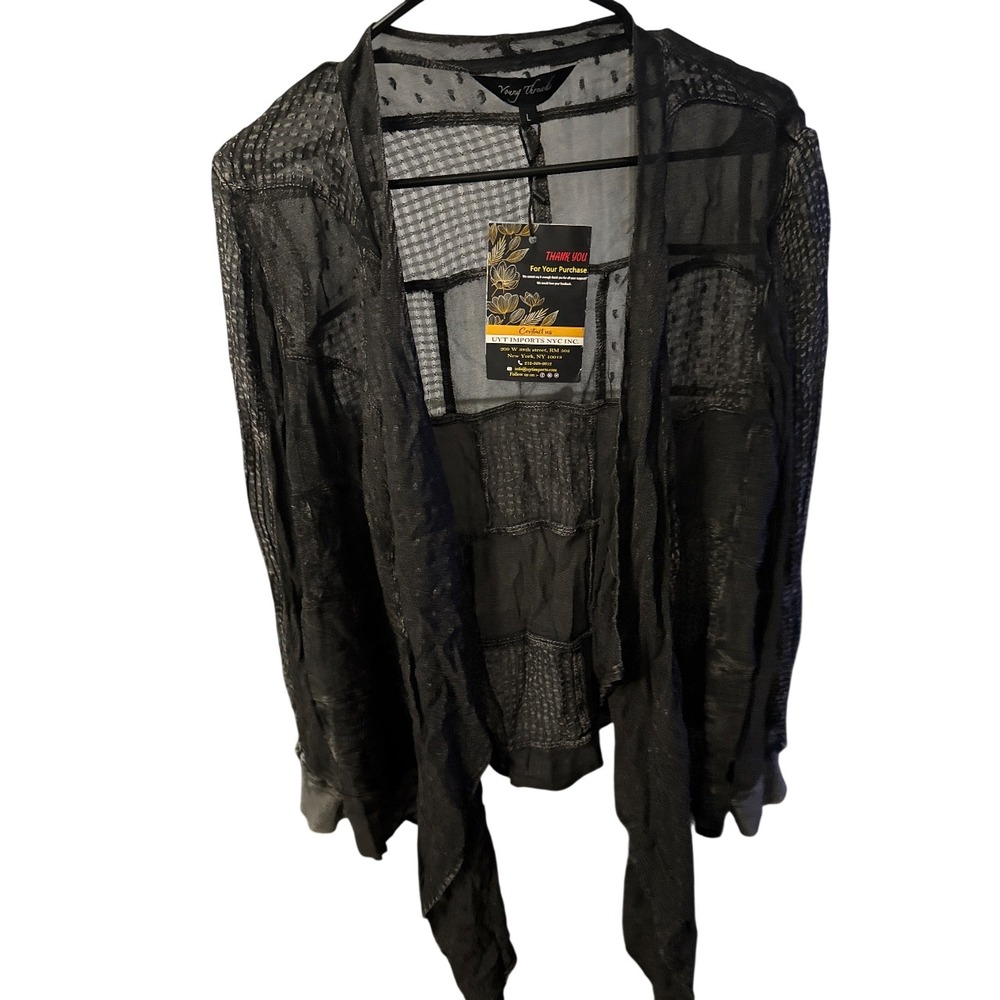 Young Threads Black Patchwork‎ Sheer Cardigan Kimono Lightweight